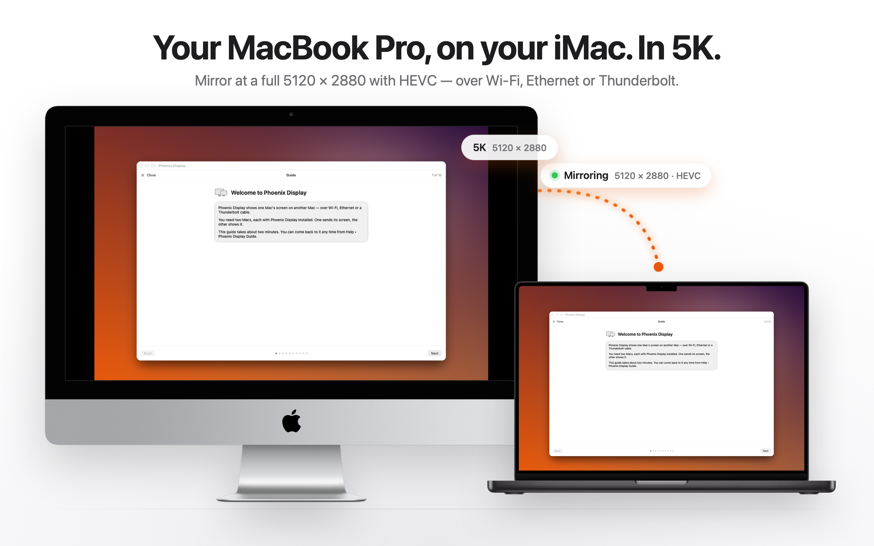 MacBook Pro mirrored onto a 27-inch iMac at 5K
